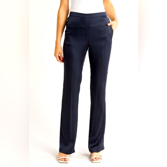 THEORY Slim Fit Crushed Satin Pull on Pants Nocturne Navy Size 8 NWT - Picture 1 of 8